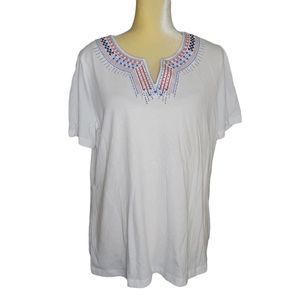 Coral Bay Women's White Blouse with Patriotic Embroidery and Rhinestones Size L